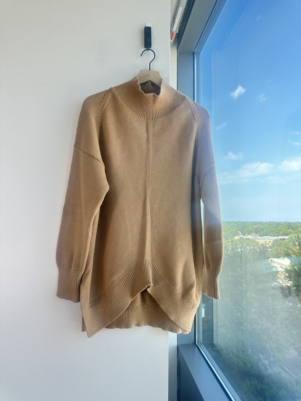 MAEVE Anthropologie Camel Brown Crystal Cozy High Mock Neck Tunic Sweater Sz L